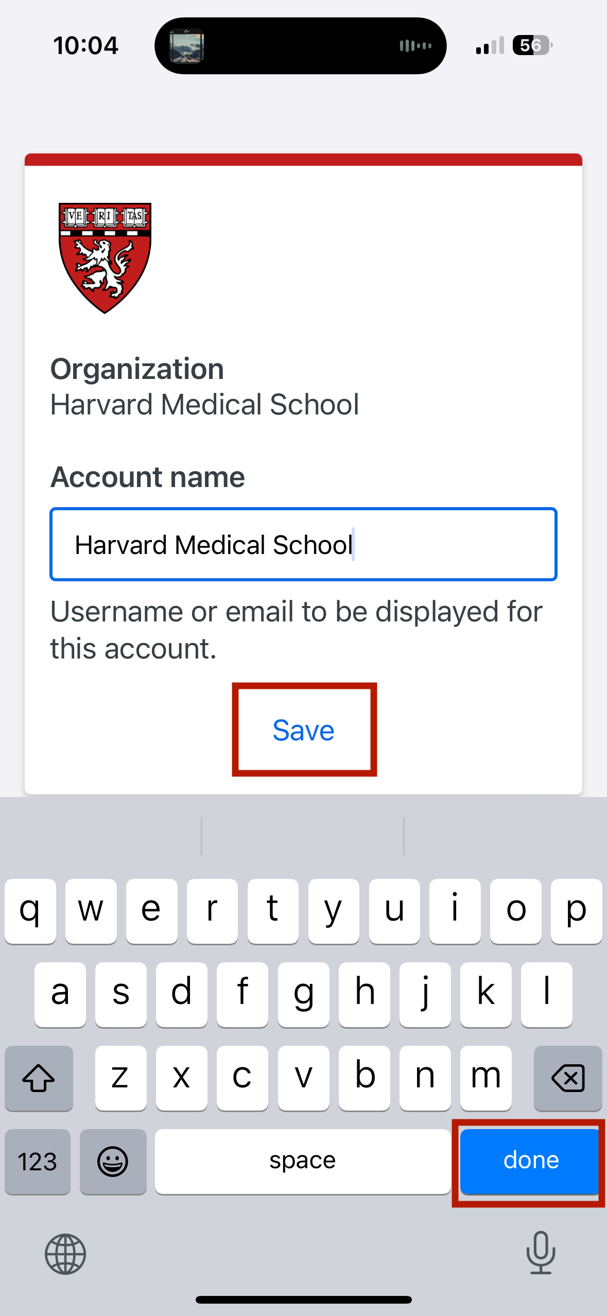 Duo Mobile "Name your account" screen on iPhone.
