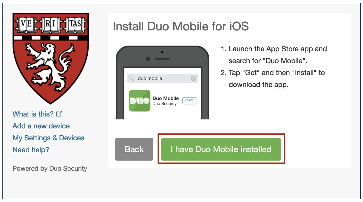 Install Duo Mobile window.