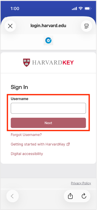 HarvardKey Sign In