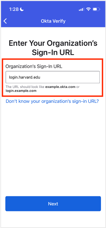 Enter Your Organization's Sign-In URL - HarvardKey