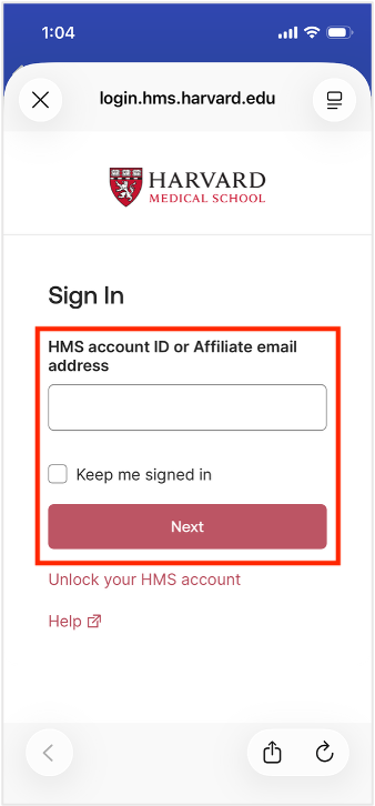 Sign In with your HMS account ID or Affiliate email address